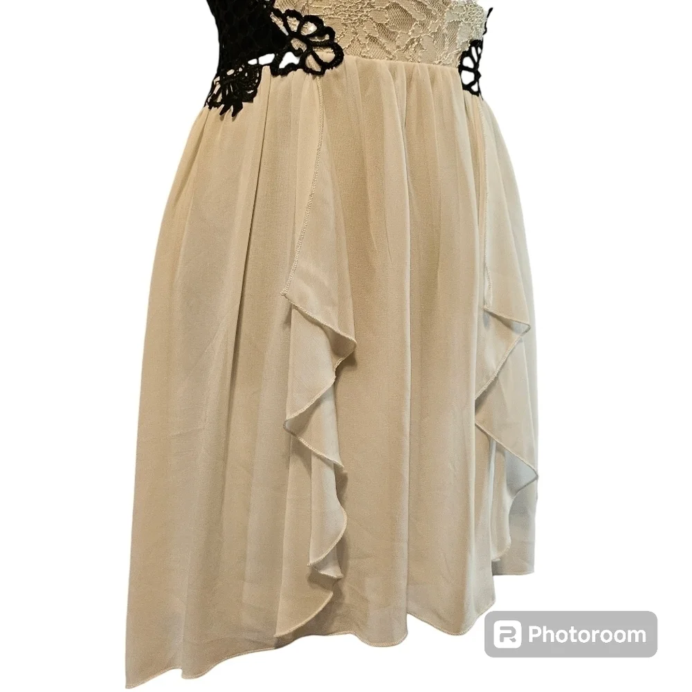 Jodi Kristopher Black White Lace Sheer Crochet Formal Asymmetrical Dress Sz 3 - Picture 6 of 16